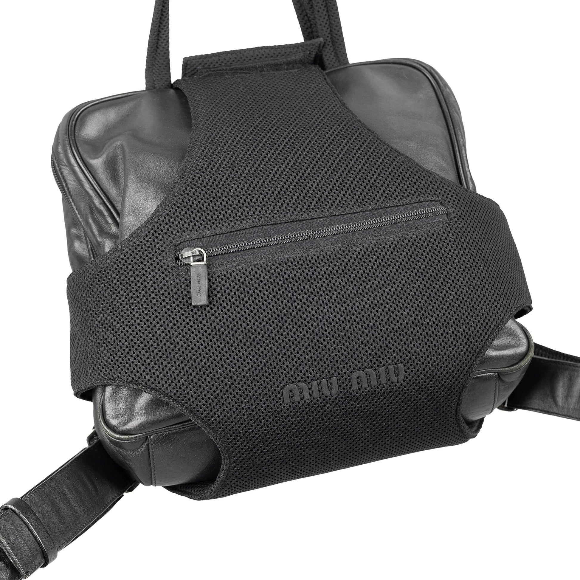 RARE Miu Miu 1999 Black Leather Nylon Convertible Bag/Backpack.