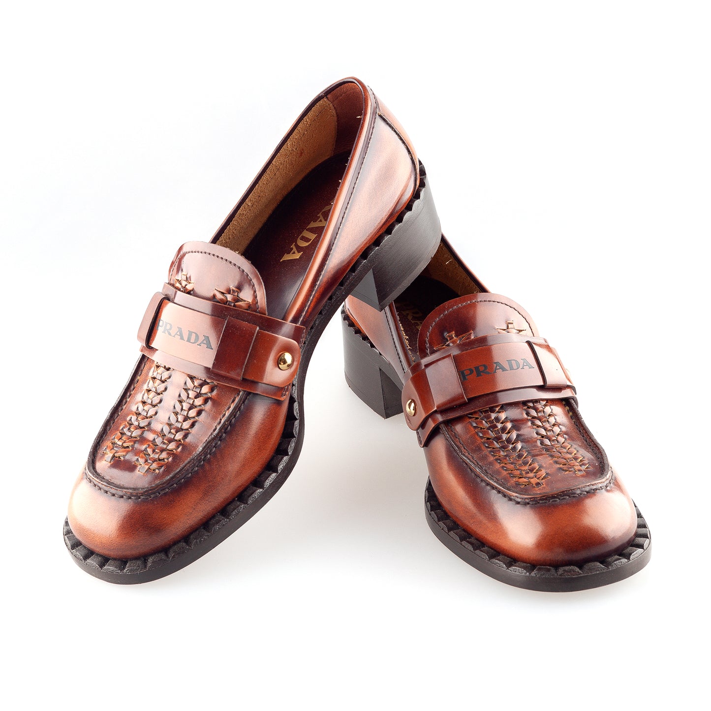 Prada S/S 2020 Ready To Wear Collection Brown Leather Vintage Loafers (38.5 EU)