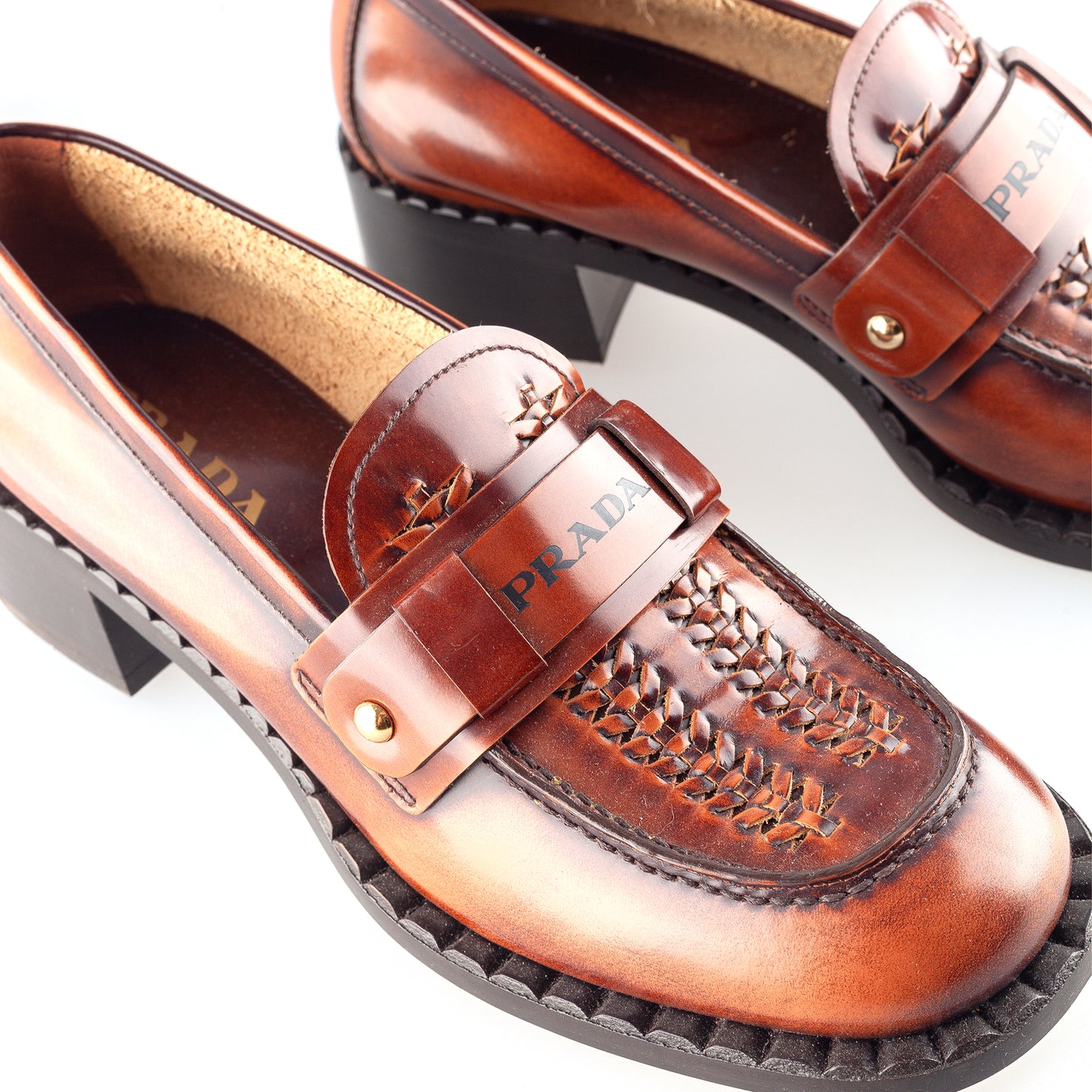 Prada S/S 2020 Ready To Wear Collection Brown Leather Vintage Loafers (38.5 EU)