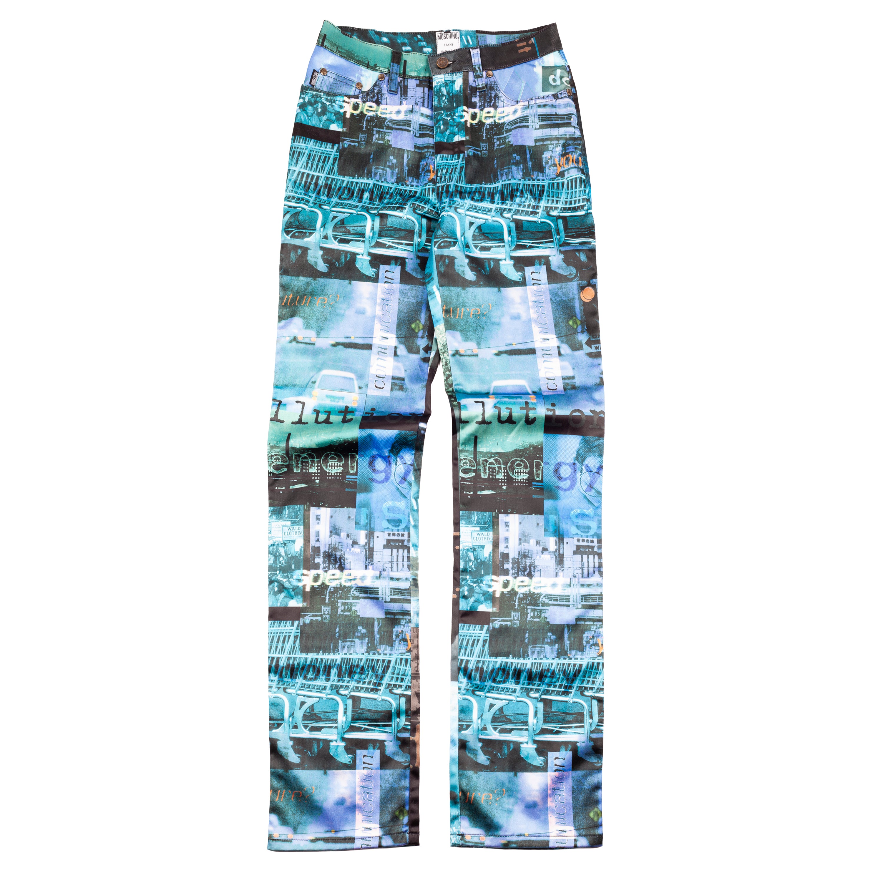 Moschino Rare Speed Money Dust Pollution Futuristic Blue Pants