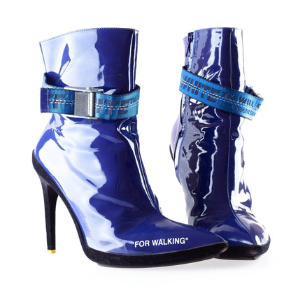 OFF-WHITE 2013 “For Walking” Ankle Boots in Blue With Adjustable Belt Straps