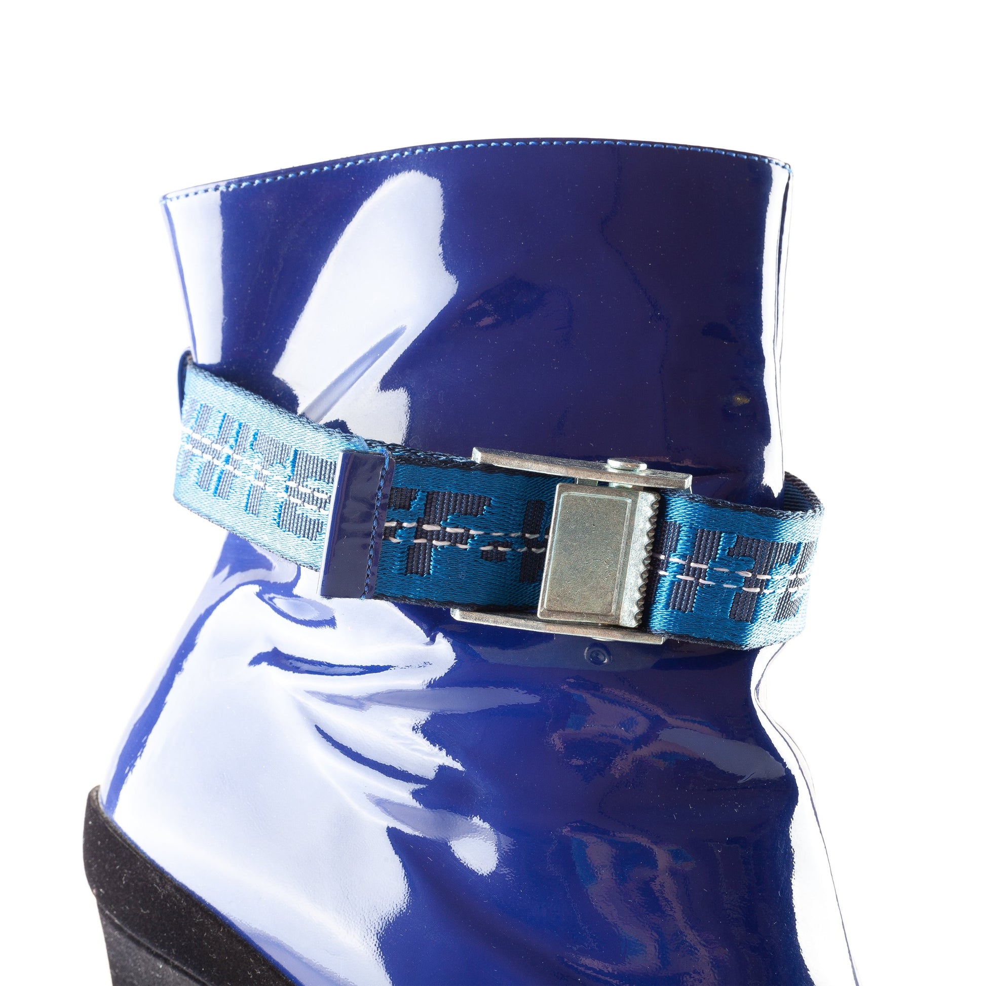 OFF-WHITE 2013 “For Walking” Ankle Boots in Blue With Adjustable Belt Straps