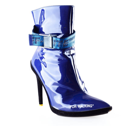 OFF-WHITE 2013 “For Walking” Ankle Boots in Blue With Adjustable Belt Straps