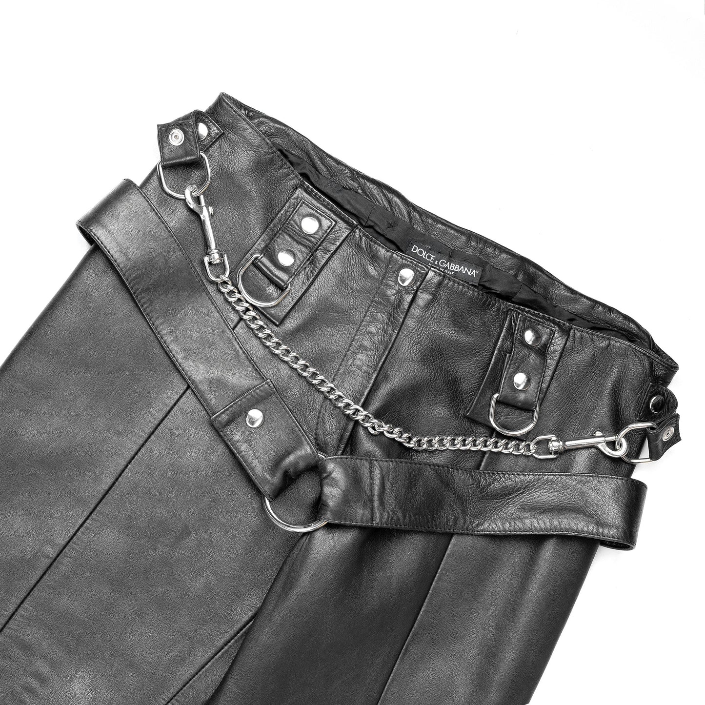 S/S 2003 Dolce & Gabbana ‘Sex and Love’ Bondage Buckle Lambskin Leather Zip Pants (L)