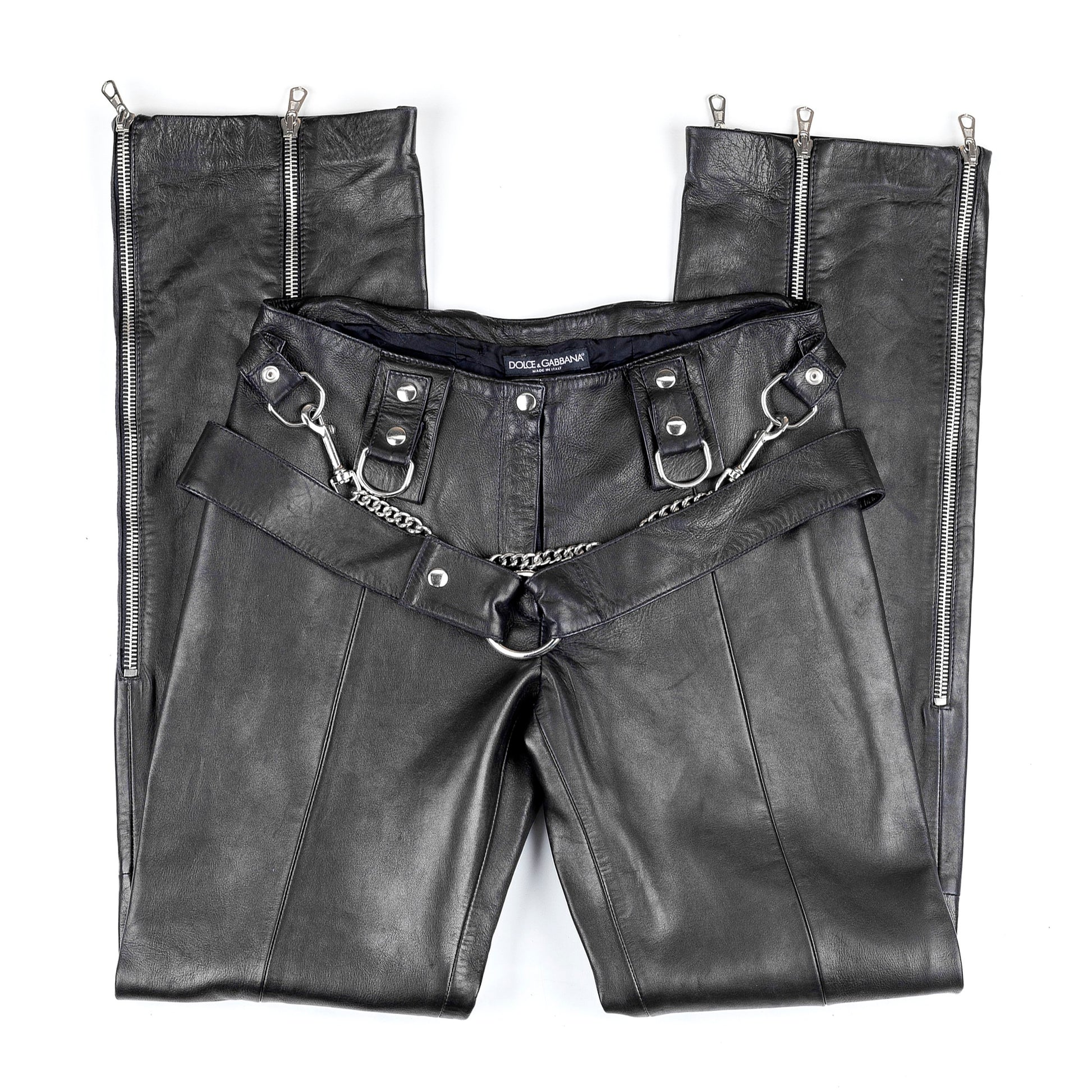 S/S 2003 Dolce & Gabbana ‘Sex and Love’ Bondage Buckle Lambskin Leather Zip Pants (L)