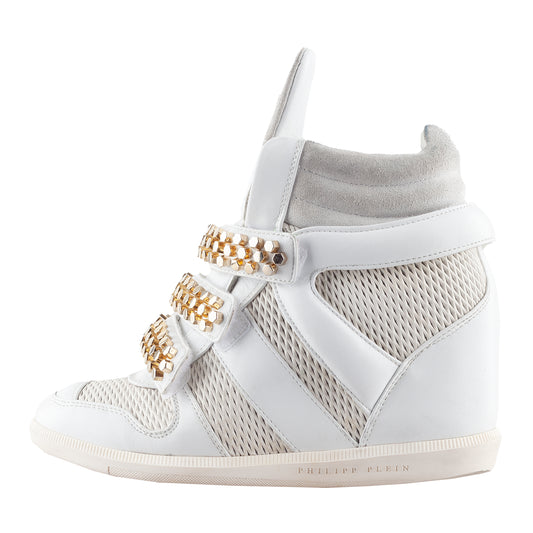 Philipp Plein White Wedge Studded Sneakers (36 IT/37 EU)