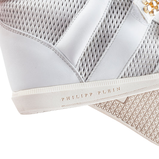 Philipp Plein White Wedge Studded Sneakers (36 IT/37 EU)
