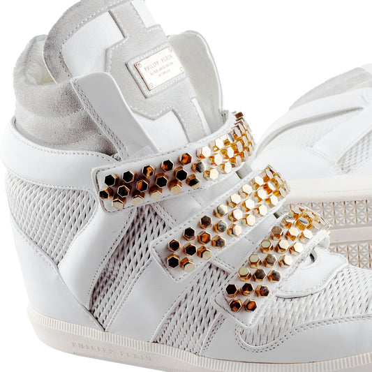 Philipp Plein White Wedge Studded Sneakers (36 IT/37 EU)