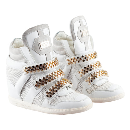 Philipp Plein White Wedge Studded Sneakers (36 IT/37 EU)