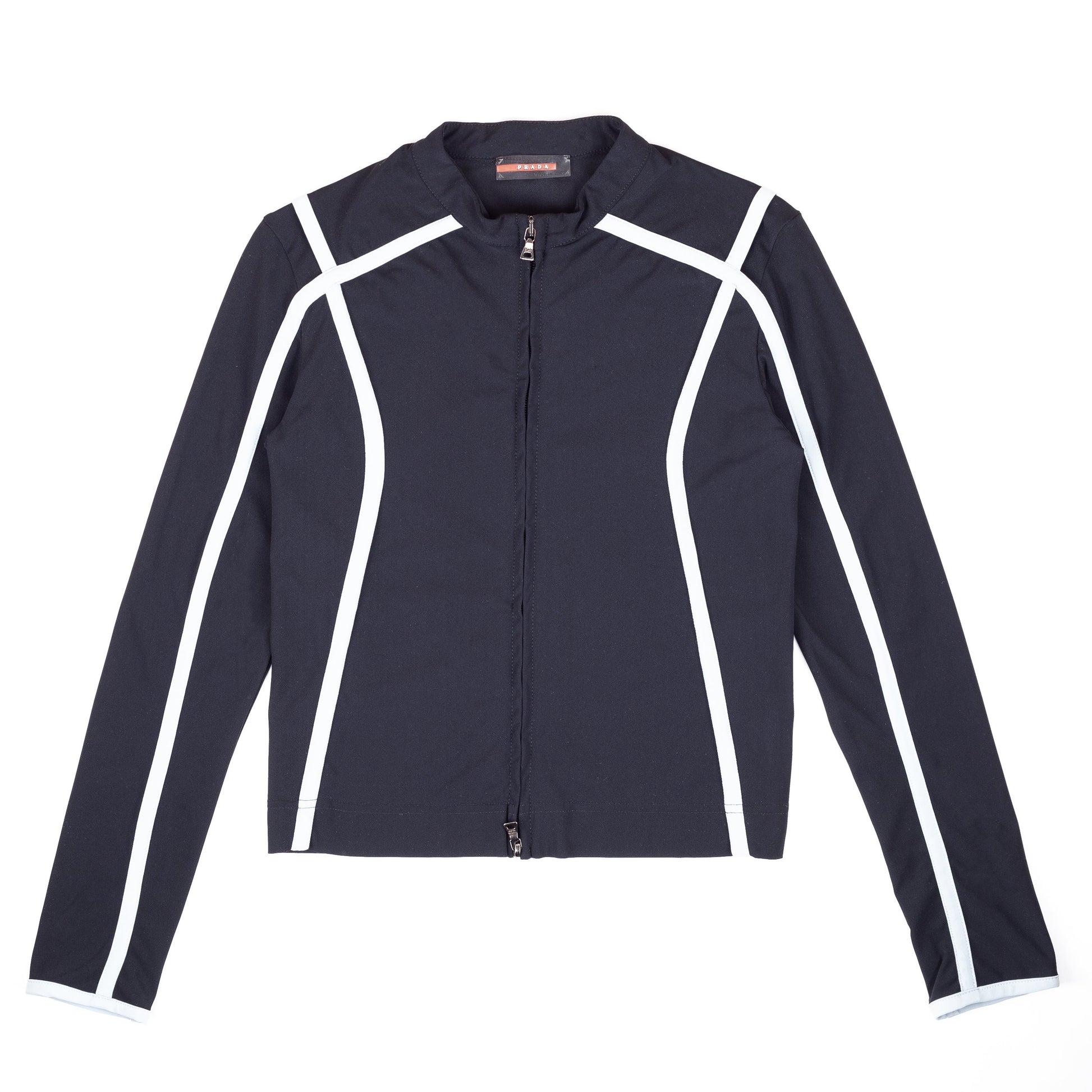 Prada Black Nylon Jacket With Baby Blue Stripes