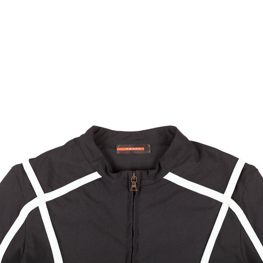 Prada Black Nylon Jacket With Baby Blue Stripes