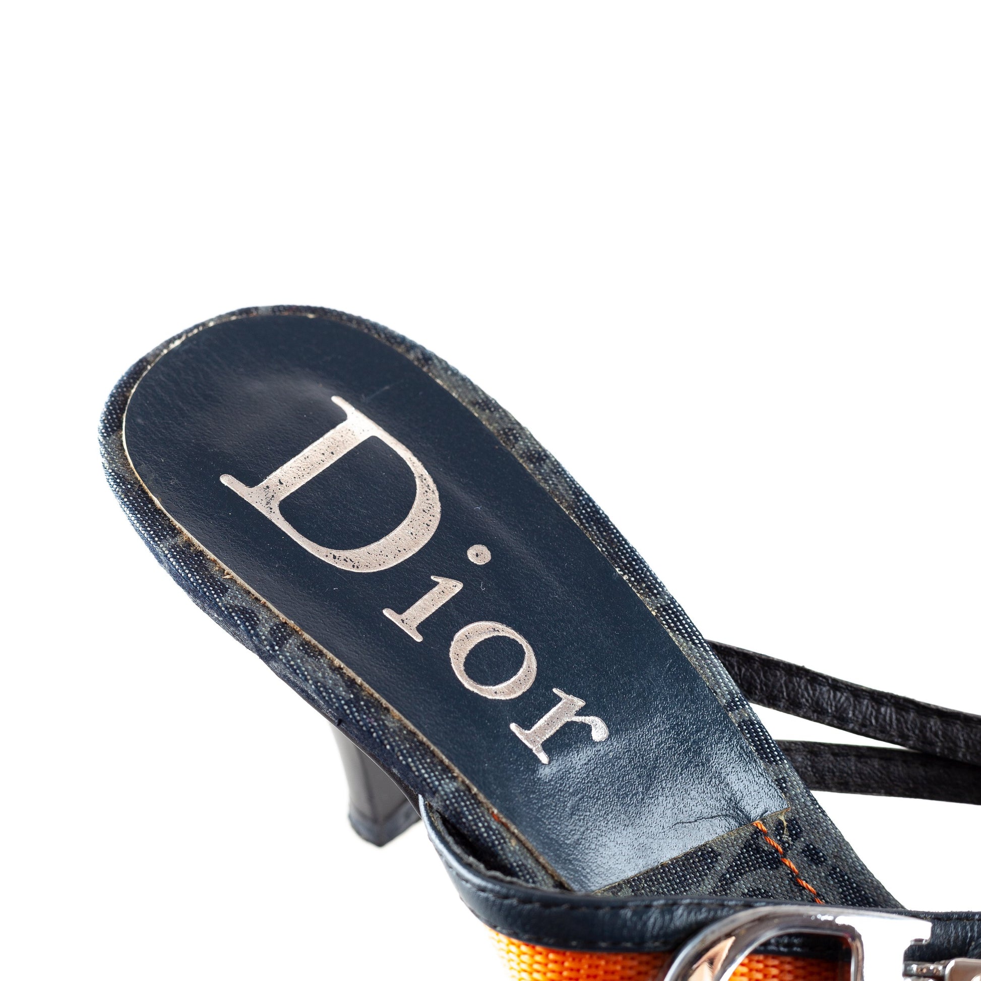 Christian Dior “Remove Before Flight” Monogram Denim Heels