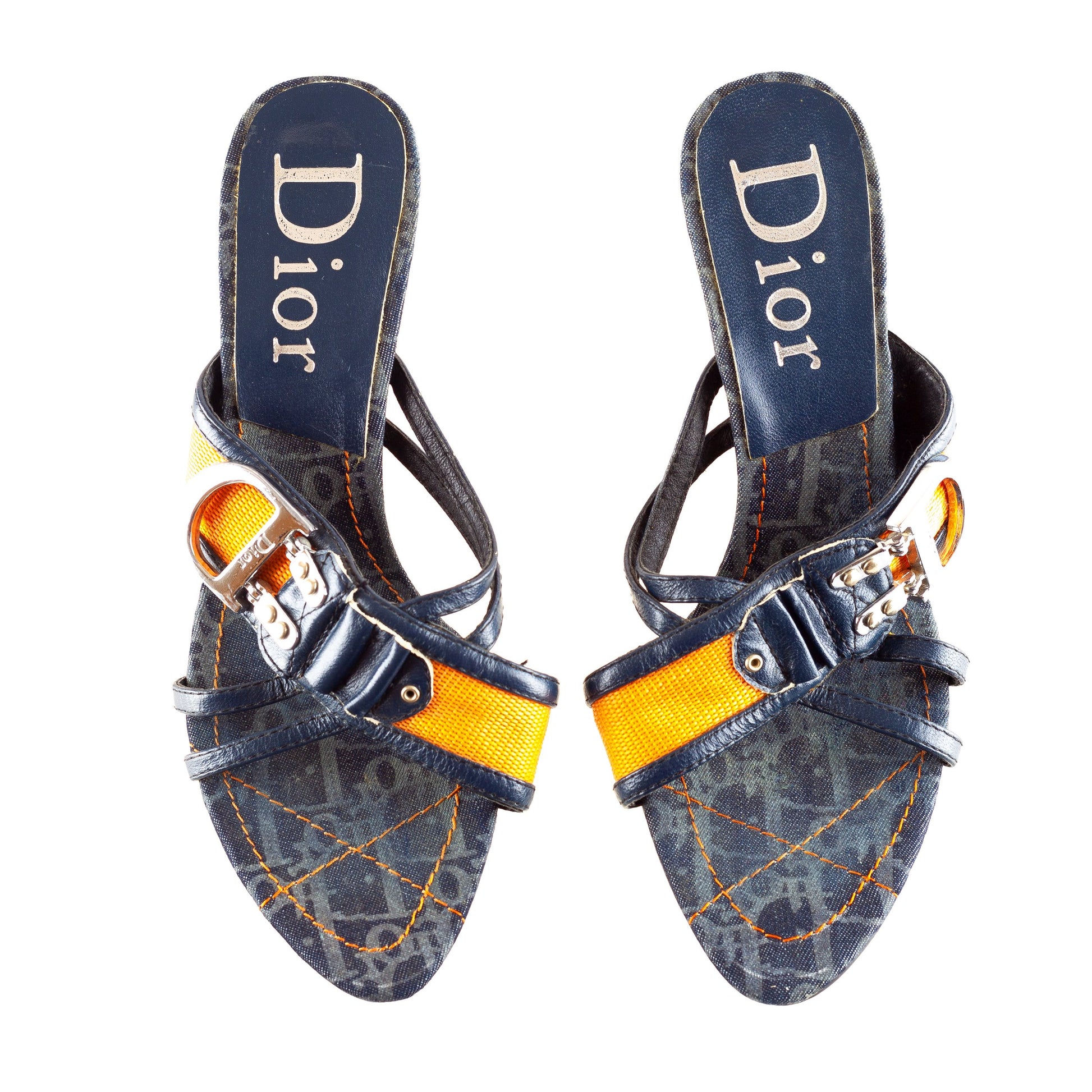 Christian Dior “Remove Before Flight” Monogram Denim Heels