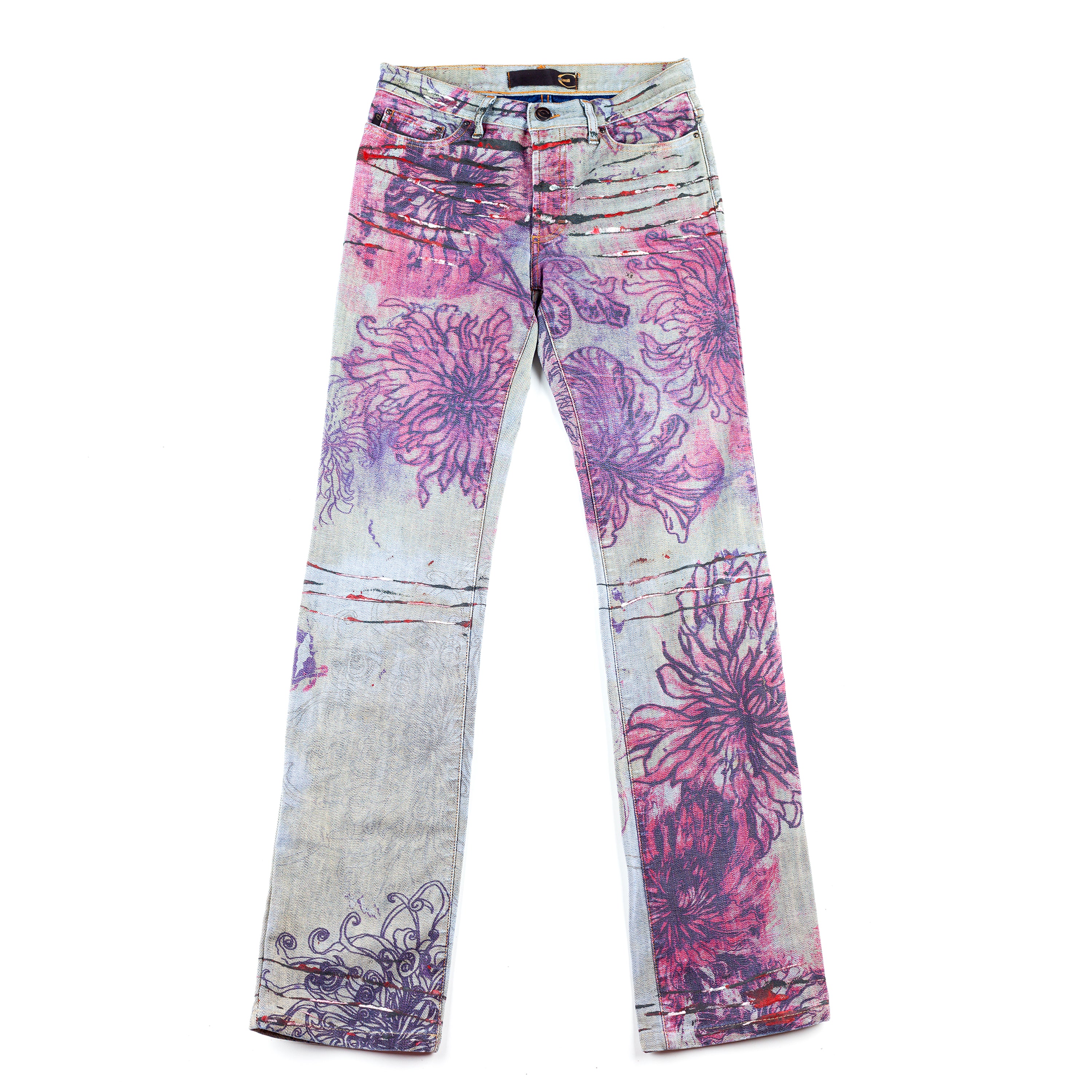 Just Cavalli Grey Scars Flowers Vintage Abstract Denim Jeans (XS)