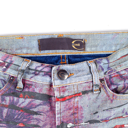 Just Cavalli Grey Scars Flowers Vintage Abstract Denim Jeans (XS)