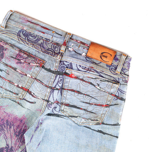 Just Cavalli Grey Scars Flowers Vintage Abstract Denim Jeans (XS)