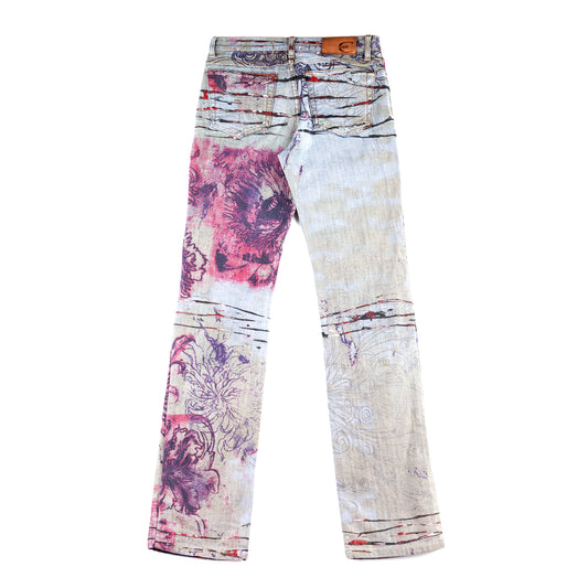 Just Cavalli Grey Scars Flowers Vintage Abstract Denim Jeans (XS)