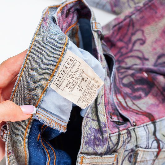 Just Cavalli Grey Scars Flowers Vintage Abstract Denim Jeans (XS)