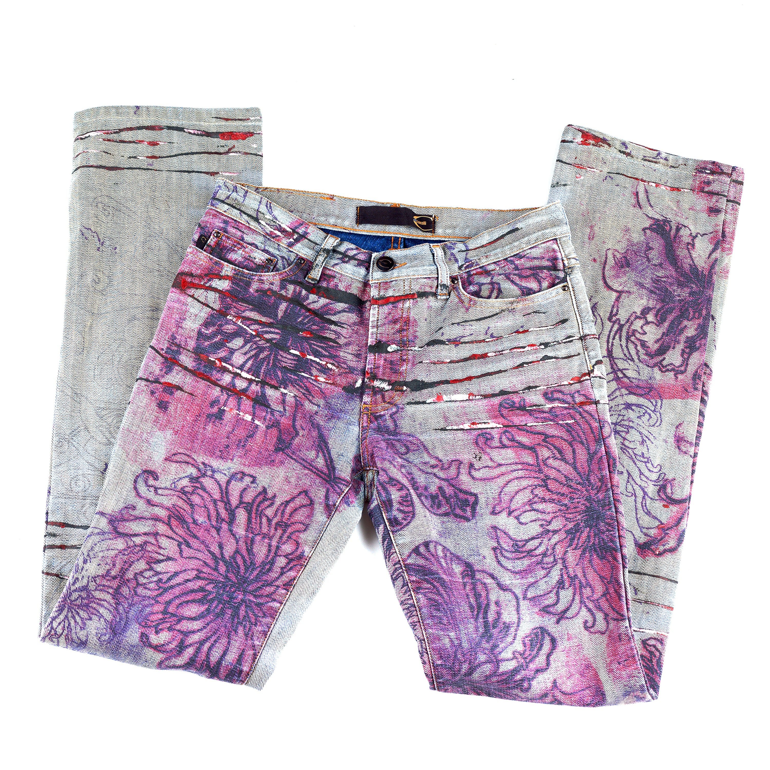 Just Cavalli Grey Scars Flowers Vintage Abstract Denim Jeans (XS)