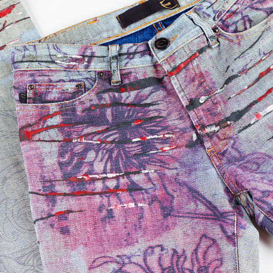 Just Cavalli Grey Scars Flowers Vintage Abstract Denim Jeans (XS)