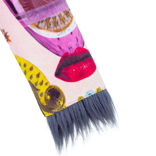 Custo Barcelona Vintage Lip Print Faux Fur Crop Jacket  