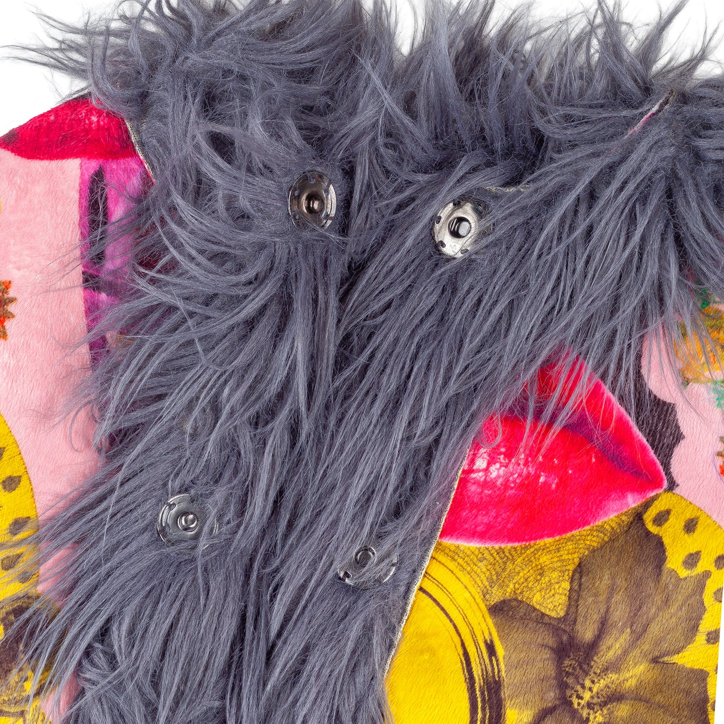 Custo Barcelona Vintage Lip Print Faux Fur Crop Jacket