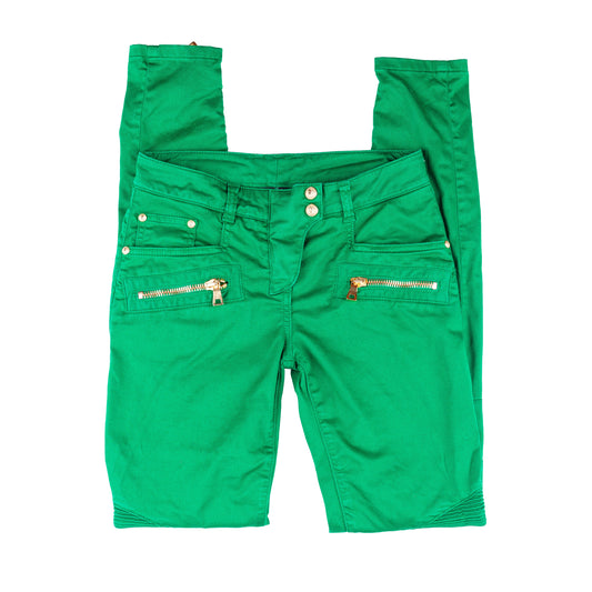Balmain Paris Vivid Green Biker Skinny Jeans  