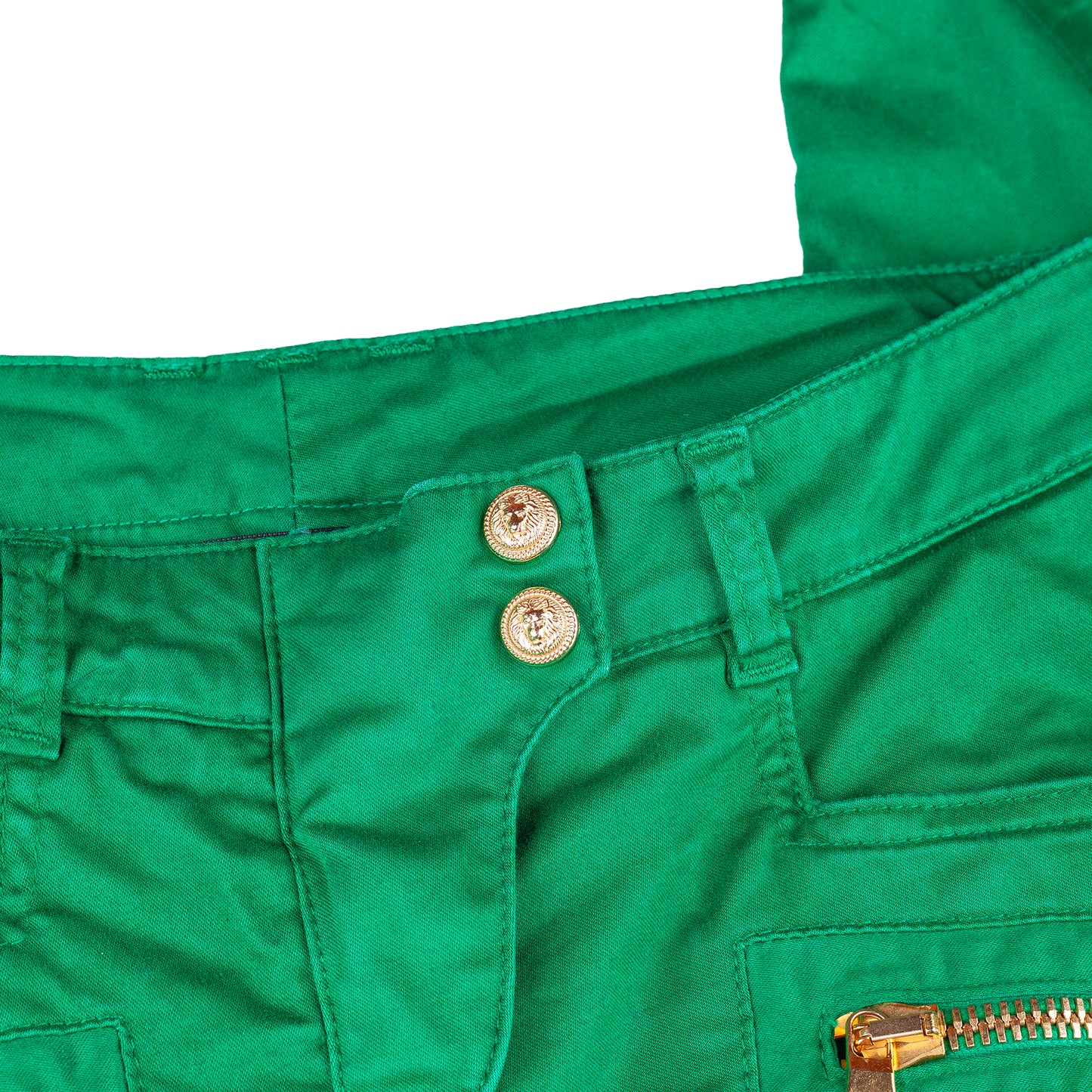 Balmain Paris Vivid Green Biker Skinny Jeans