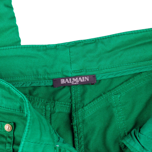Balmain Paris Vivid Green Biker Skinny Jeans  