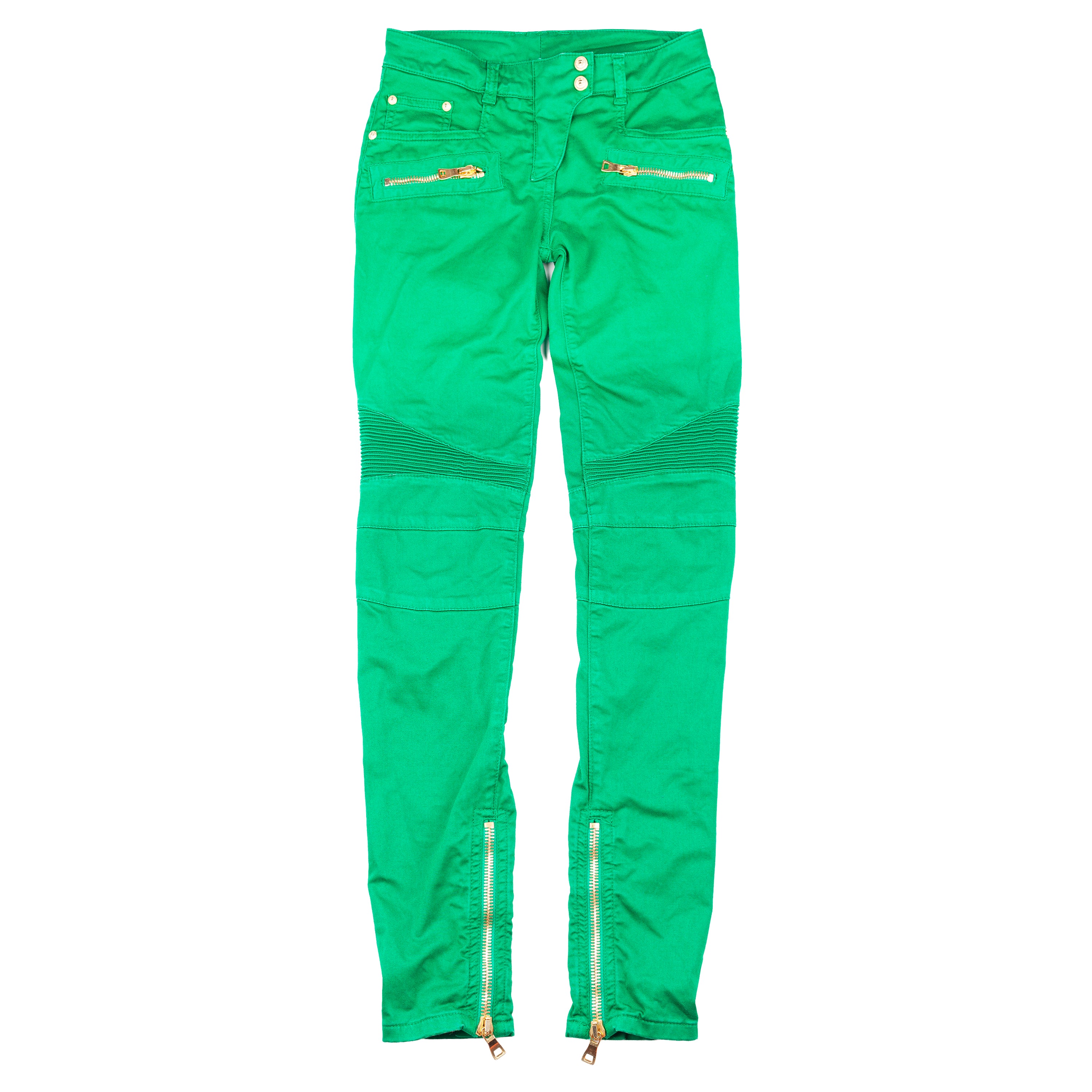 Balmain Paris Vivid Green Biker Skinny Jeans