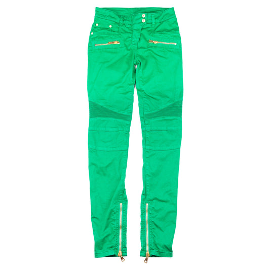 Balmain Paris Vivid Green Biker Skinny Jeans  