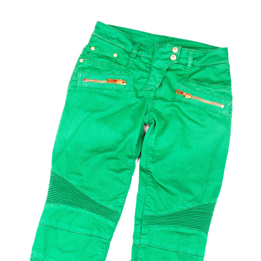 Balmain Paris Vivid Green Biker Skinny Jeans  