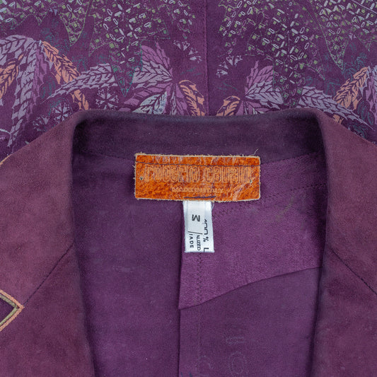 Roberto Cavalli Vintage Flora Suede Leather Boyfriend Jacket  