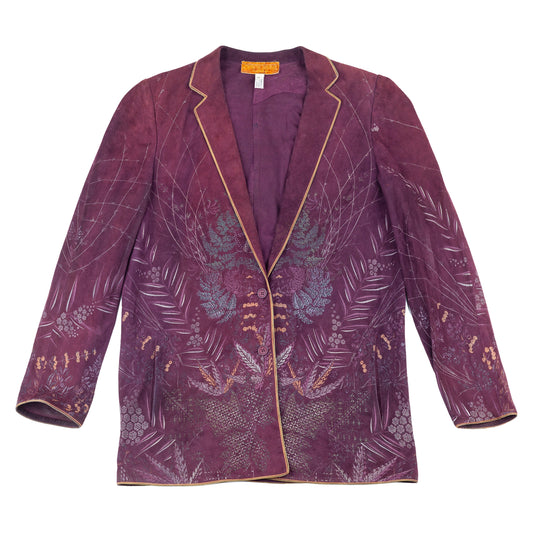Roberto Cavalli Vintage Flora Suede Leather Boyfriend Jacket  