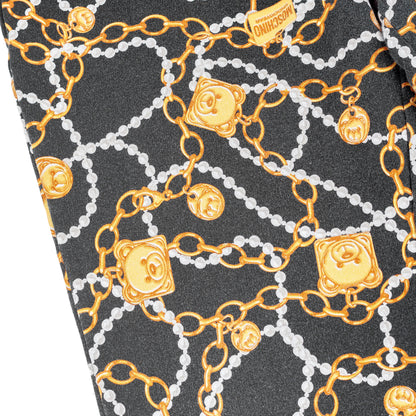 Moschino Black Jogger Pants Featuring Bear Graphic and Chain Details  