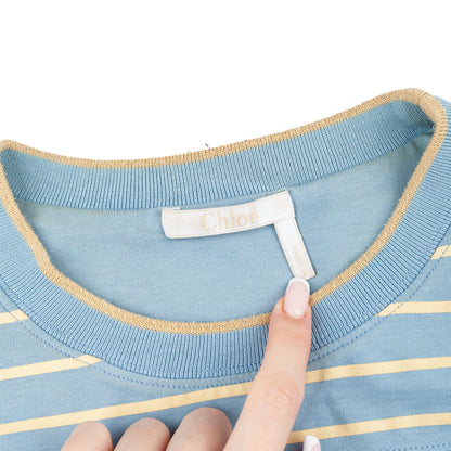 Chloé Shadow Blue Printed 'Handle with Grace' Balloon Sleeves Top  