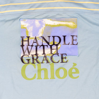 Chloé Shadow Blue Printed 'Handle with Grace' Balloon Sleeves Top  