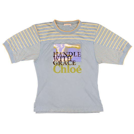 Chloé Shadow Blue Printed 'Handle with Grace' Balloon Sleeves Top  