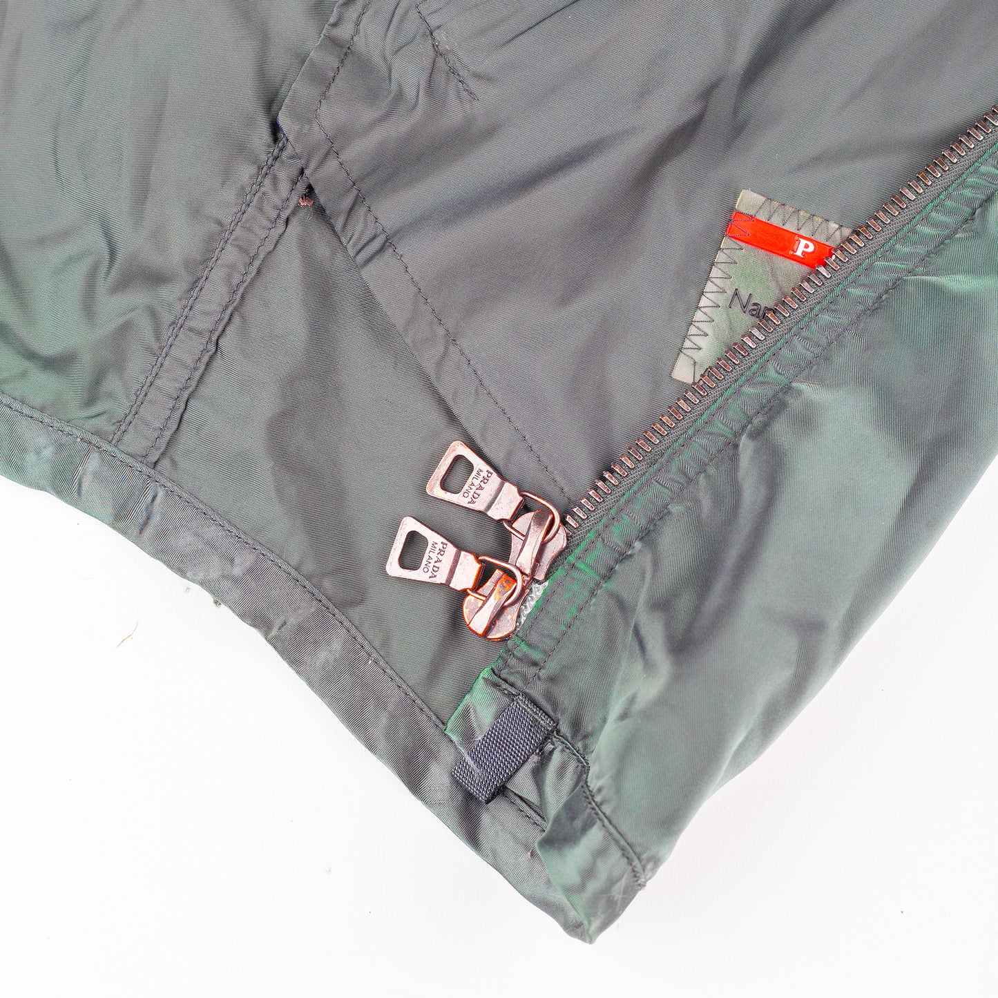 Prada Sport Vintage Green Windbreaker Jacket with Lace-Up Sleeves