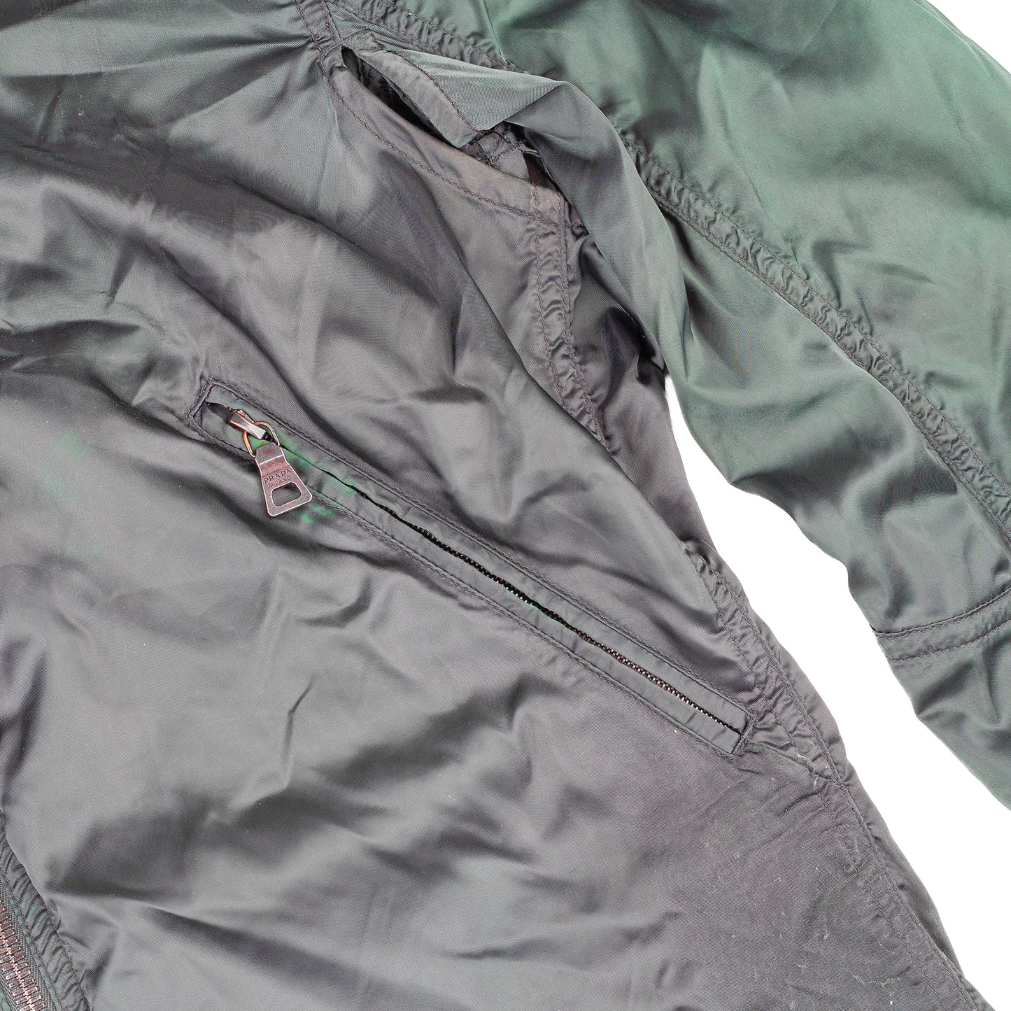 Prada Sport Vintage Green Windbreaker Jacket with Lace-Up Sleeves