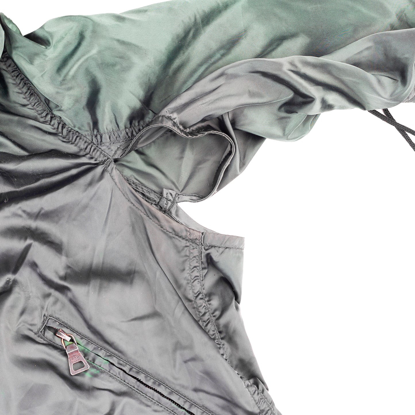Prada Sport Vintage Green Windbreaker Jacket with Lace-Up Sleeves