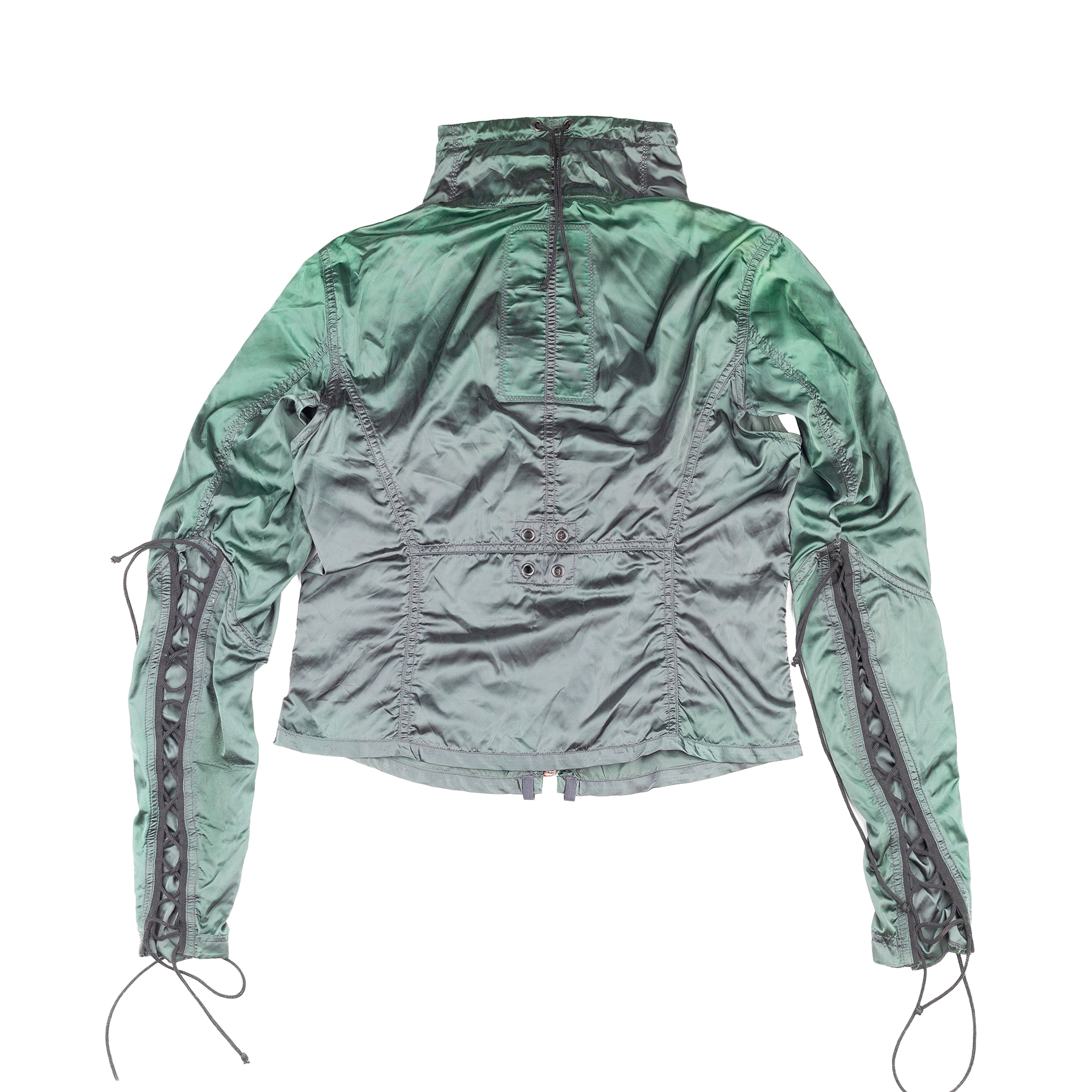 Prada Sport Vintage Green Windbreaker Jacket with Lace-Up Sleeves