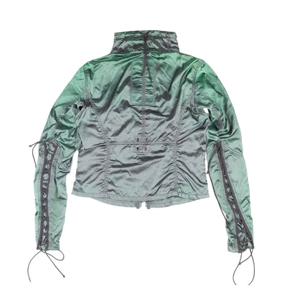 Prada Sport Vintage Green Windbreaker Jacket with Lace-Up Sleeves  