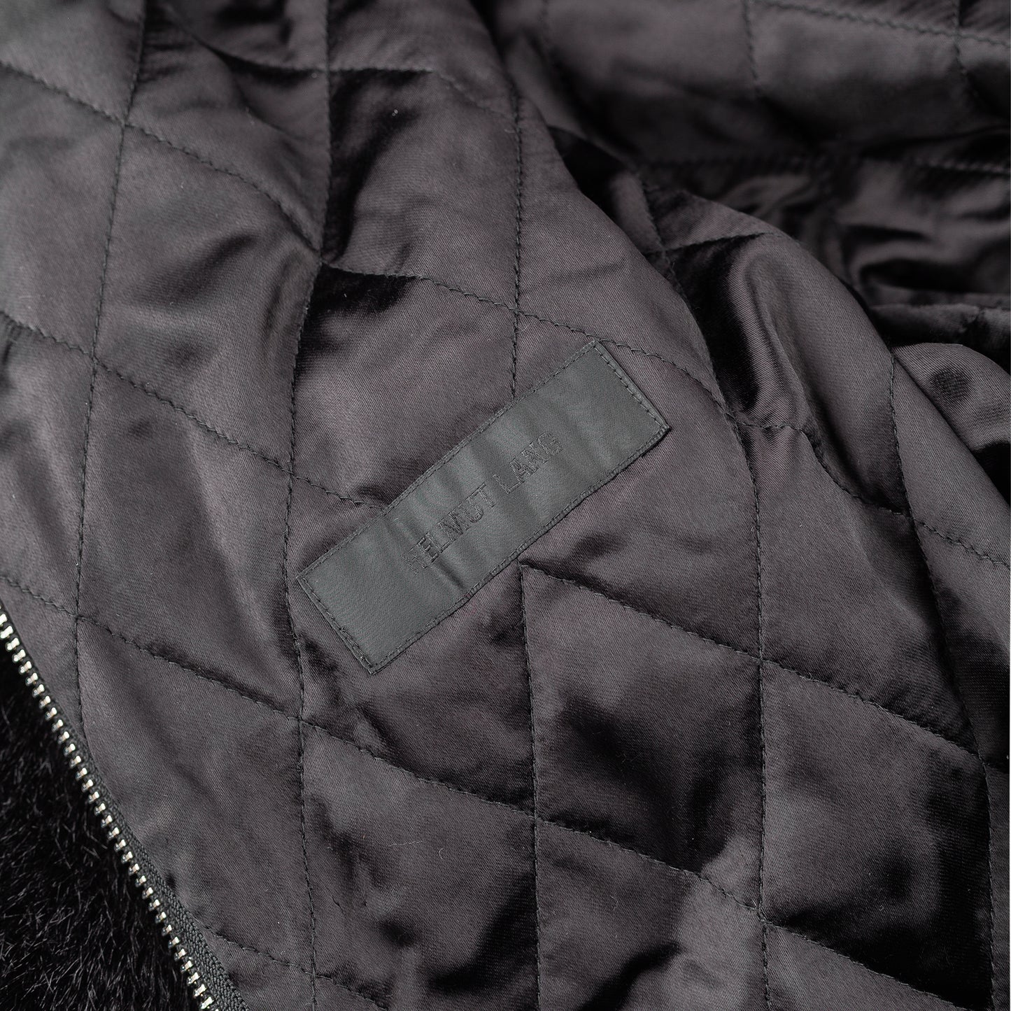 Helmut Lang Oversized Black Faux Mink Bomber Jacket
