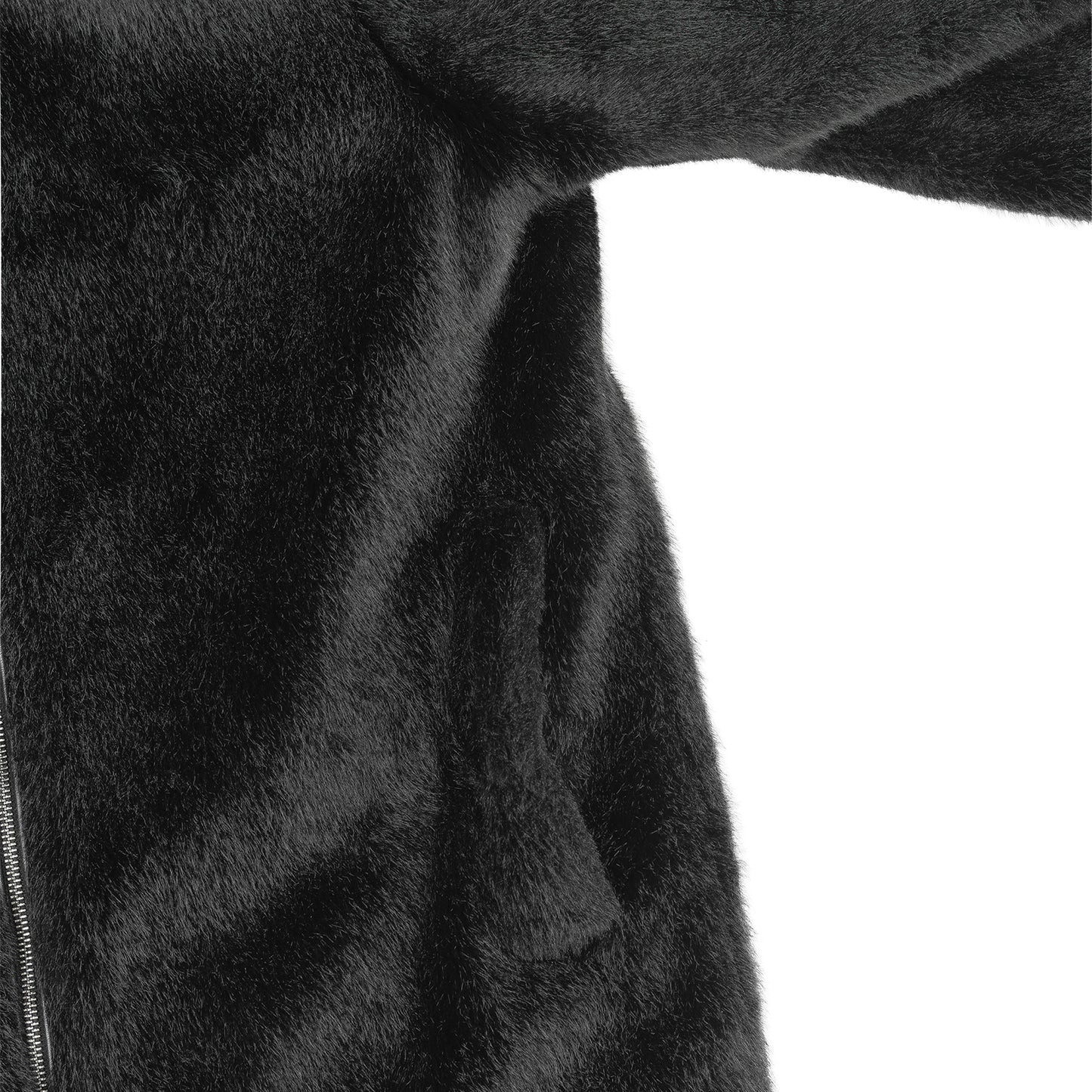 Helmut Lang Oversized Black Faux Mink Bomber Jacket