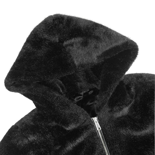 Helmut Lang Oversized Black Faux Mink Bomber Jacket  