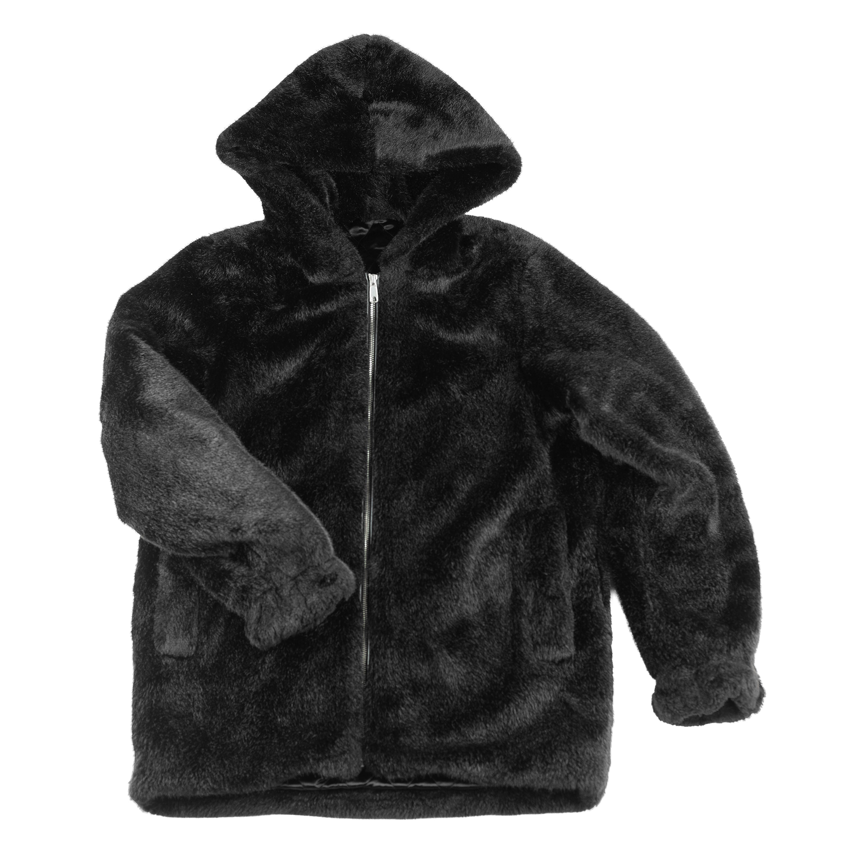 Helmut Lang Oversized Black Faux Mink Bomber Jacket