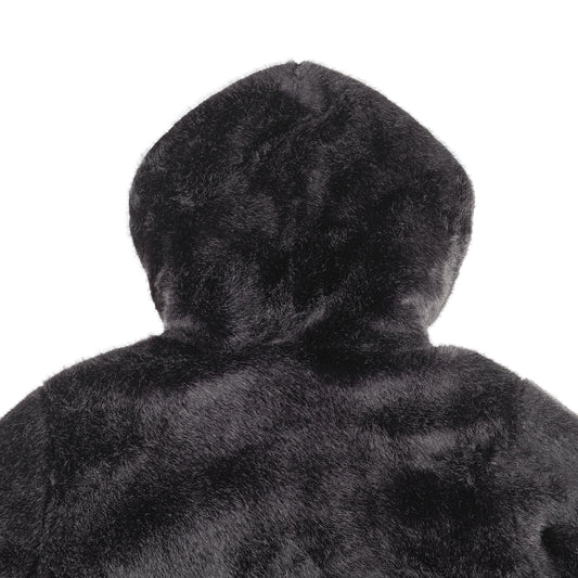 Helmut Lang Oversized Black Faux Mink Bomber Jacket  
