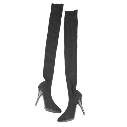 Dolce & Gabbana Vintage Over-the-Knee Black Wool Sock Boots  