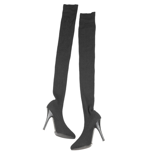 Dolce & Gabbana Vintage Over-the-Knee Black Wool Sock Boots  